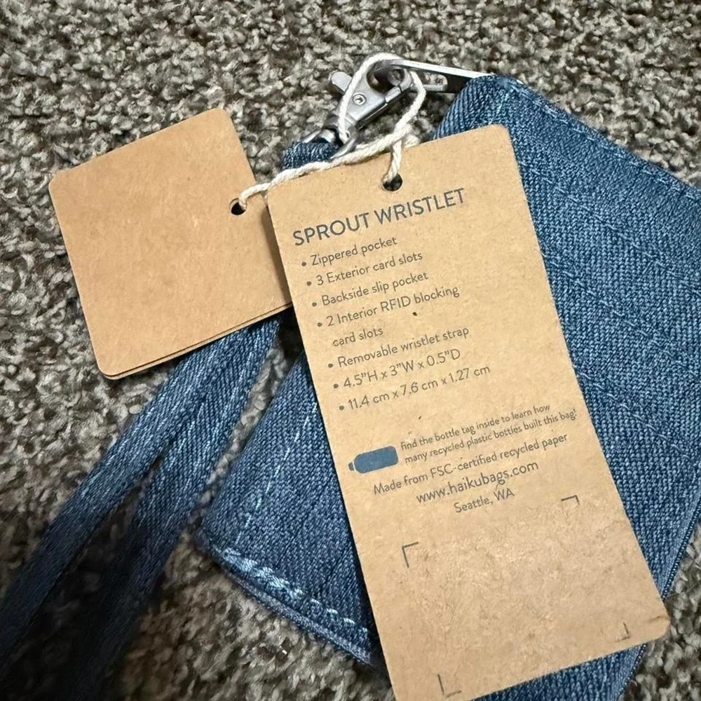 Haiku Sprout Wristlet Blue RFID Blocking Recycled Fabric Card Case Wallet NWT